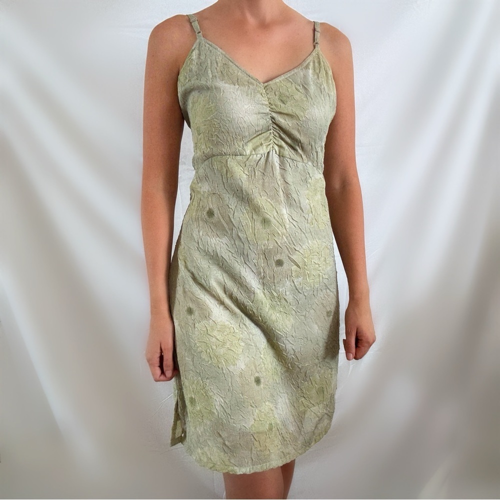 Vintage Y2K green fairy dress mini floral unique eclectic size large boho indie